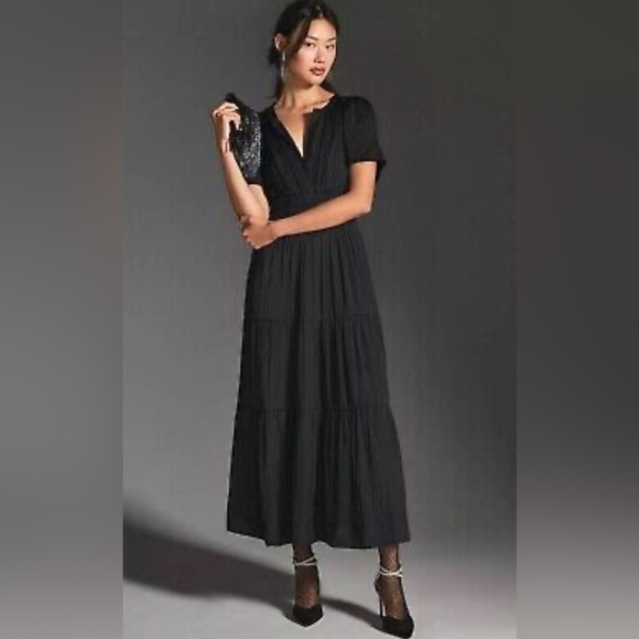 Anthropologie Dresses & Skirts - Anthropologie Black Maxi Tiered V‑Neck Dress